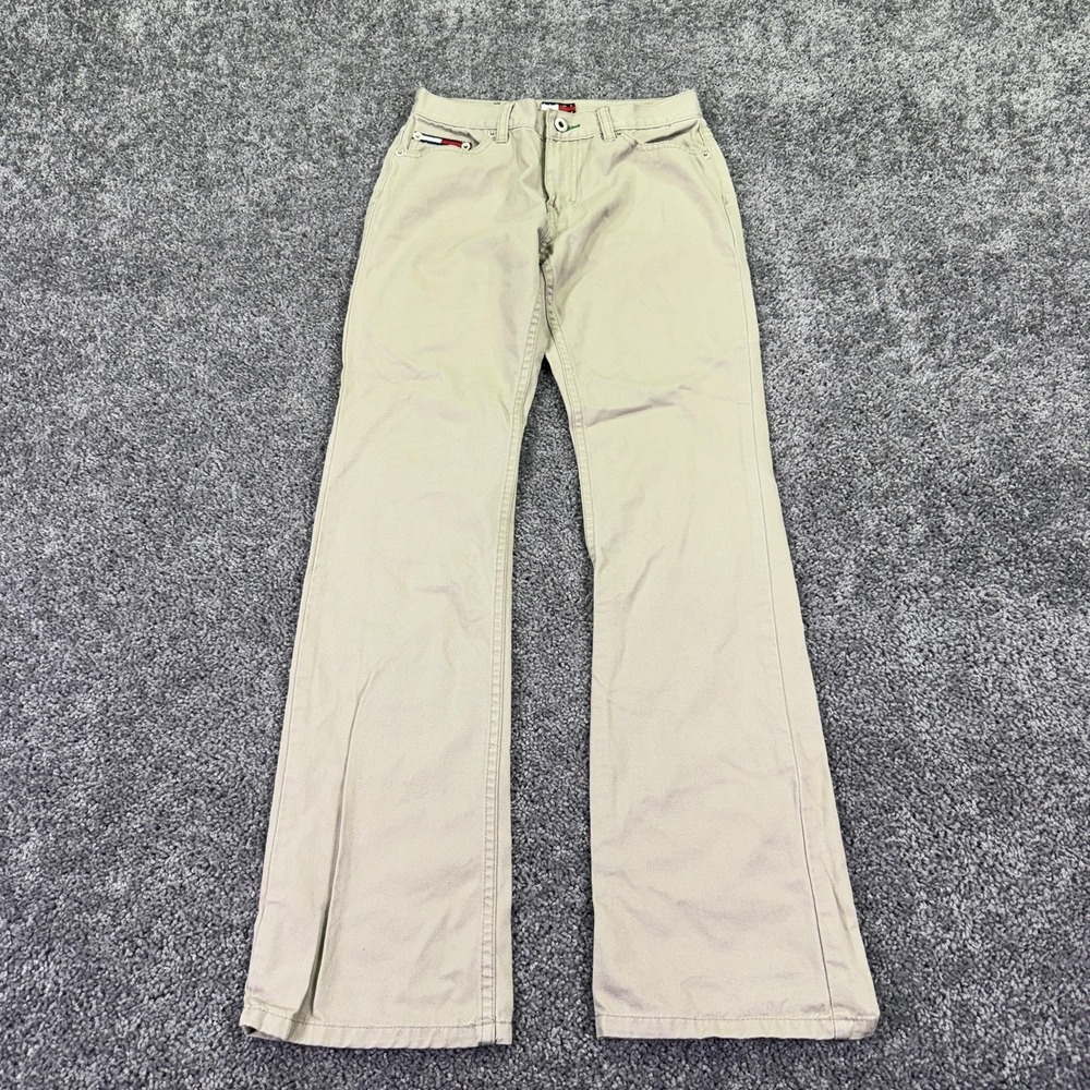 Tommy Jeans Pants Juniors 3 Beige Bootcut Low Rise Denim Logo Casual Preppy